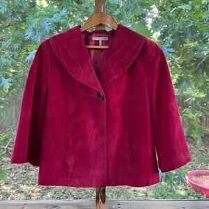 In Suede Women's Red Vintage 100% Leather Suede Cape Jacket Size L